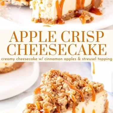 Delicious apple crisp cheesecake with a crunchy topping and creamy base