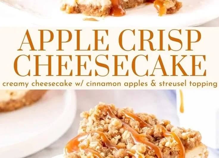 Delicious apple crisp cheesecake with a crunchy topping and creamy base