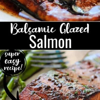 Delicious balsamic glazed salmon served with fresh vegetables