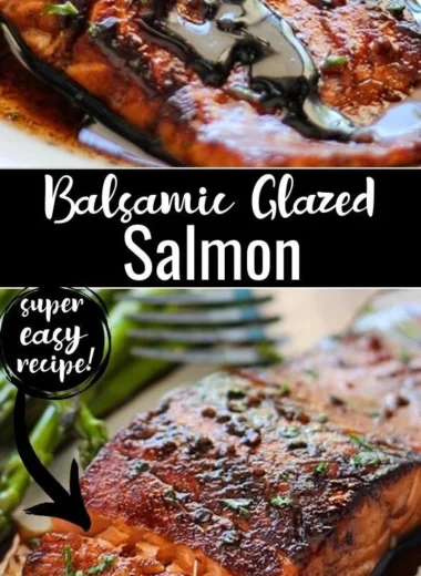 Delicious balsamic glazed salmon served with fresh vegetables