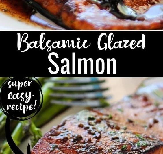 Delicious balsamic glazed salmon served with fresh vegetables