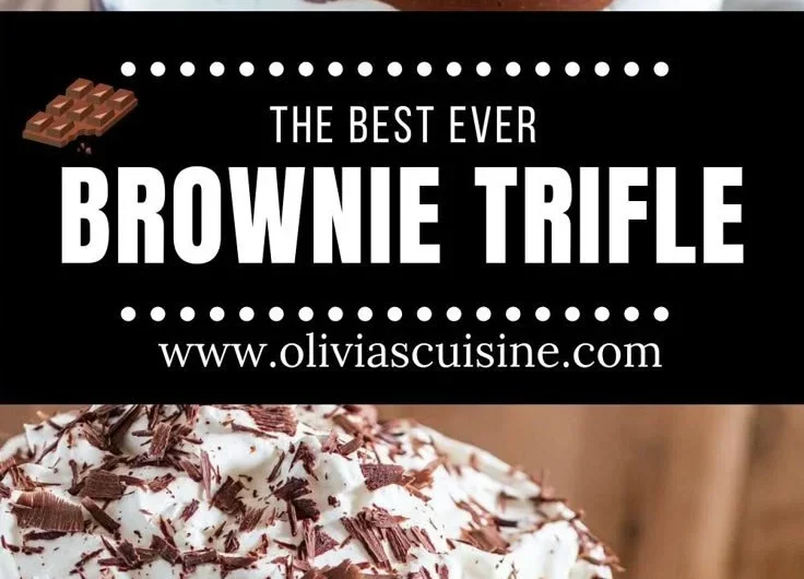 Delicious Brownie Trifle layered with brownies, mousse, and whipped cream