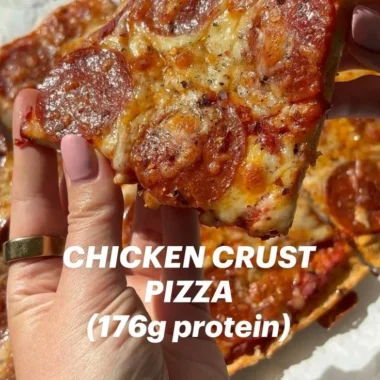 Chicken crust pizza topped with fresh ingredients and melted cheese