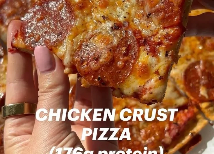 Chicken crust pizza topped with fresh ingredients and melted cheese