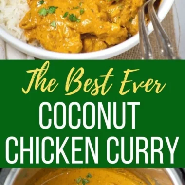 Bowl of creamy Coconut Chicken Curry with spices and herbs