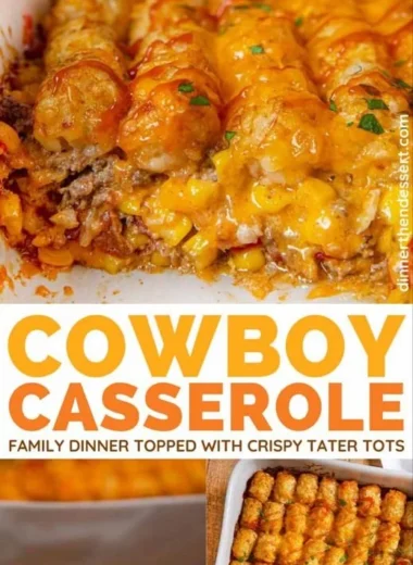 Delicious Cowboy Casserole served in a rustic dish, perfect for family meals