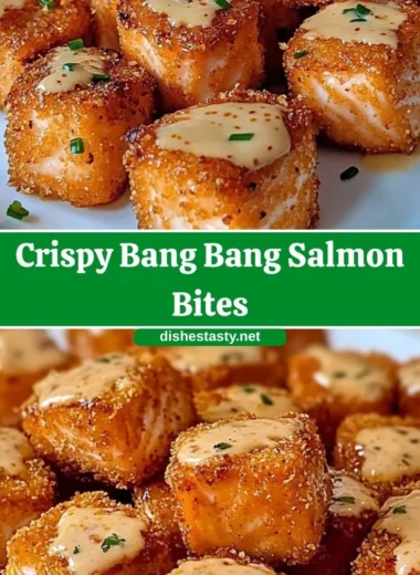 Crispy Bang Bang Salmon Bites served on a plate with dipping sauce