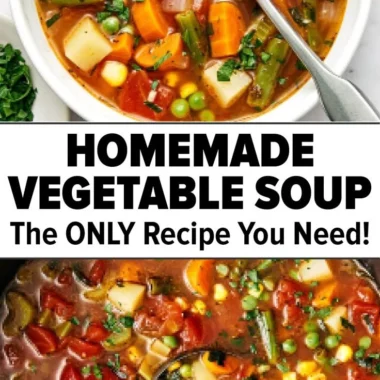 Bowl of easy vegetable soup filled with colorful, fresh ingredients.