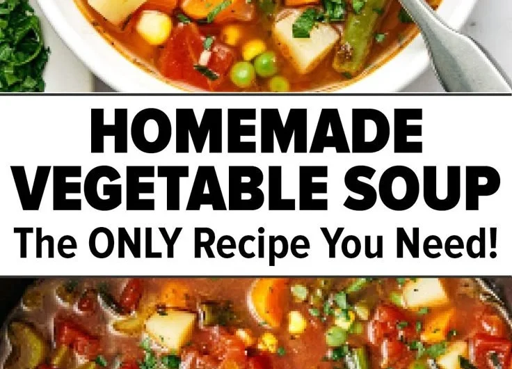 Bowl of easy vegetable soup filled with colorful, fresh ingredients.