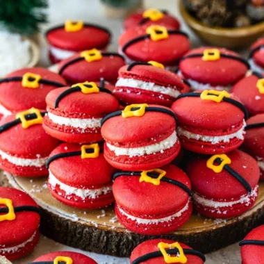 Festive Santa Claus Macarons decorated for the holiday season