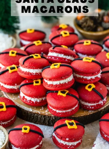 Festive Santa Claus Macarons decorated for the holiday season