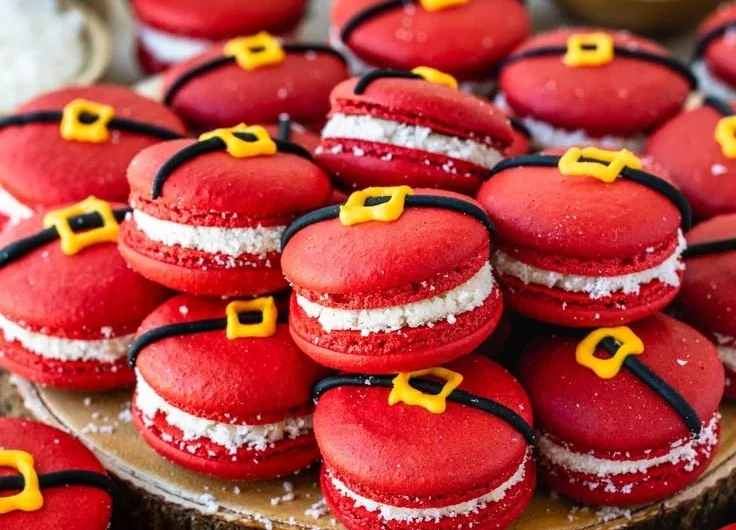 Festive Santa Claus Macarons decorated for the holiday season