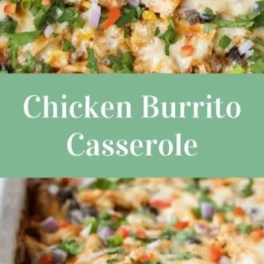 Healthy chicken burrito casserole topped with fresh ingredients and served in a dish