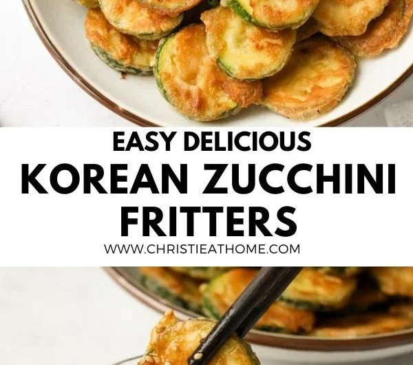 Crispy Korean zucchini fritters garnished with green onions on a plate