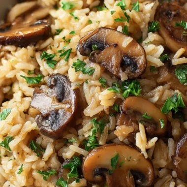 Delicious Mushroom Rice dish garnished with fresh herbs