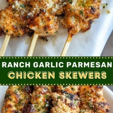 Ranch Garlic Parmesan Chicken Skewers ready to be served on a platter