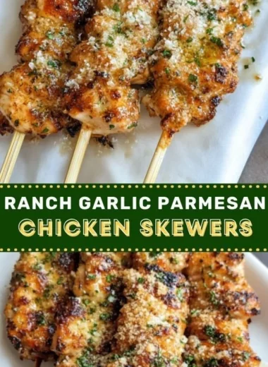 Ranch Garlic Parmesan Chicken Skewers ready to be served on a platter