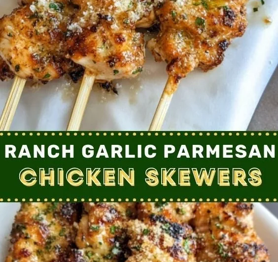 Ranch Garlic Parmesan Chicken Skewers ready to be served on a platter