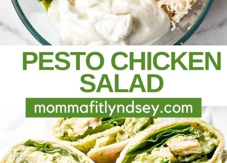 Simple 3-ingredient Pesto Chicken Salad served in a bowl