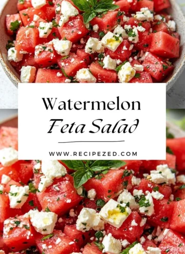 Delicious Watermelon Feta Salad with mint and dressing for a refreshing summer dish