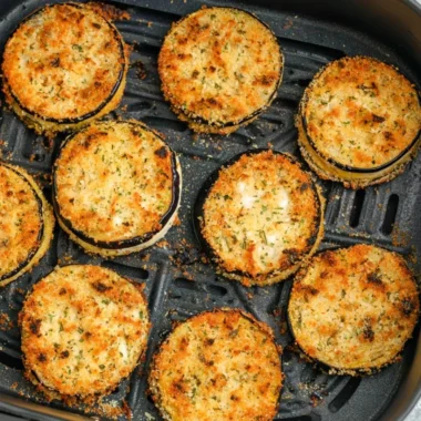 Delicious air fryer eggplant dish garnished with herbs