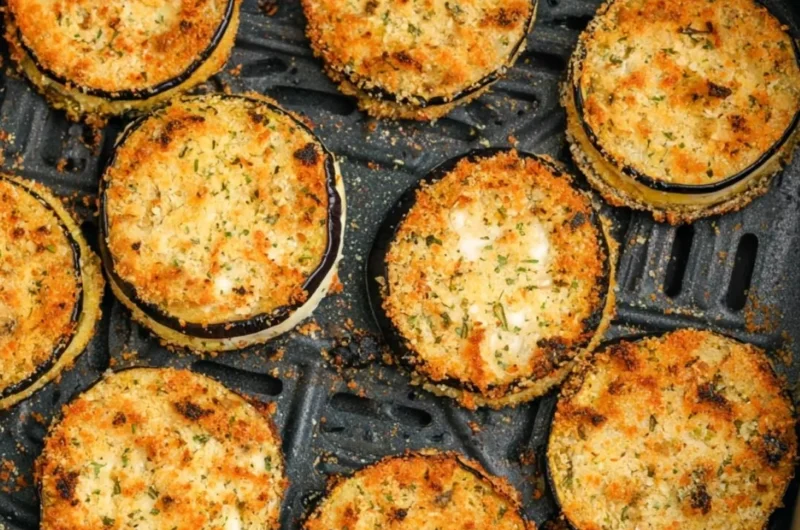 Delicious air fryer eggplant dish garnished with herbs