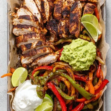 Delicious Blackstone Chicken Fajitas on a sizzling grill with peppers and onions