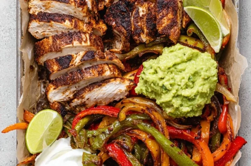 Delicious Blackstone Chicken Fajitas on a sizzling grill with peppers and onions