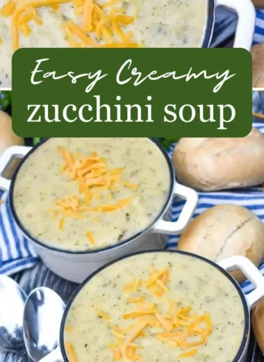 Creamy zucchini soup in a bowl garnished with fresh herbs