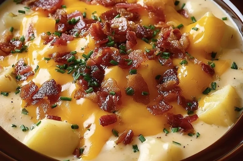 Crock Pot Crack Potato Soup served in a bowl with toppings