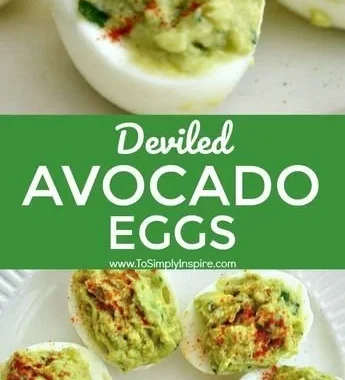 Delicious deviled avocado eggs topped with spices and herbs