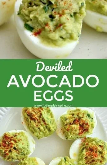 Delicious deviled avocado eggs topped with spices and herbs