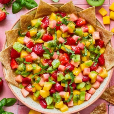 Fresh fruit salsa served with cinnamon sugar chips