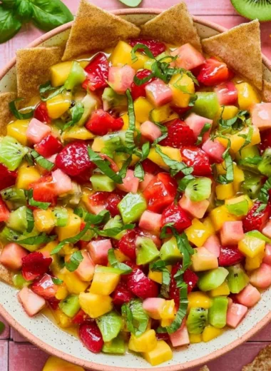 Fresh fruit salsa served with cinnamon sugar chips