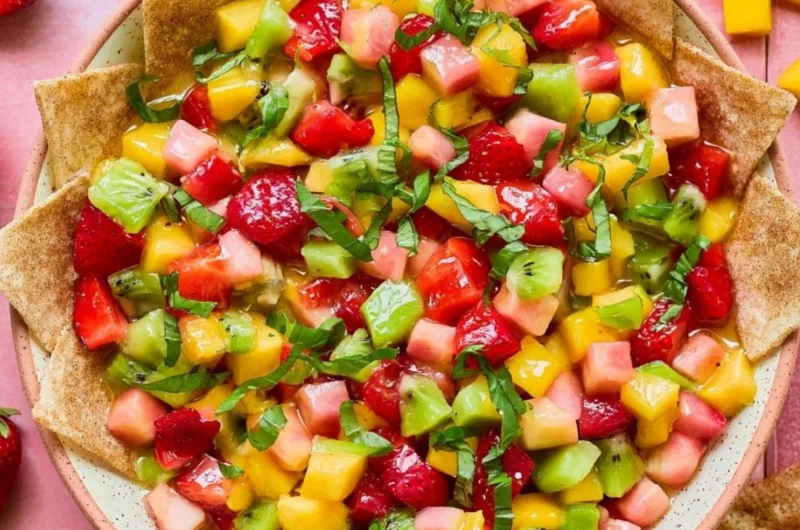 Fresh fruit salsa served with cinnamon sugar chips