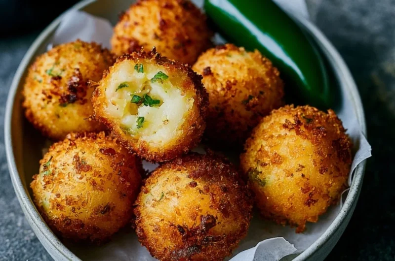 Plate of spicy Jalapeño Popper Bites garnished with fresh herbs.