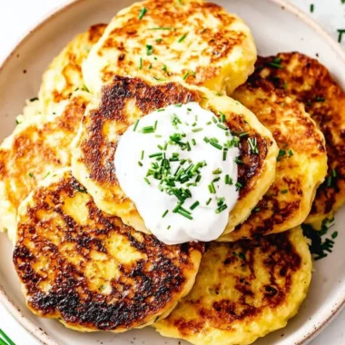 Leftover mashed potato cakes served on a plate with garnish