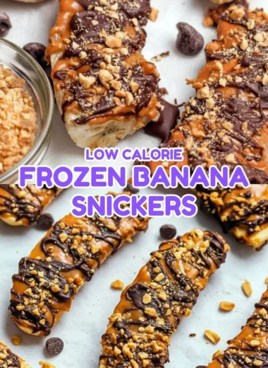 Delicious frozen banana Snickers treats topped with chocolate and nuts.