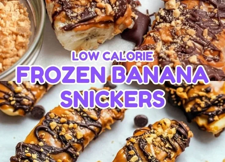 Delicious frozen banana Snickers treats topped with chocolate and nuts.