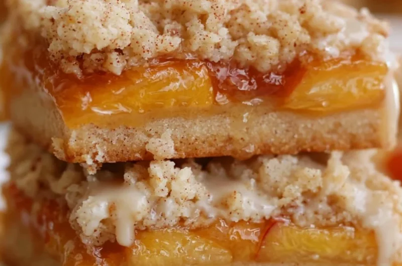 Delicious homemade peach bars with a golden crust and fresh peach filling