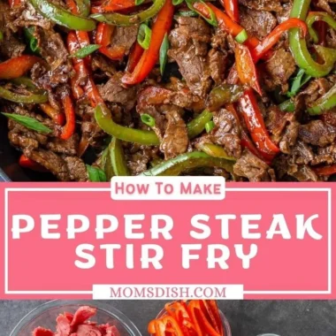 Delicious pepper steak stir fry with colorful vegetables in a savory sauce.