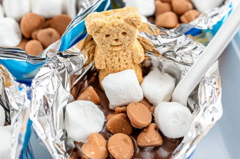 Delicious portable s'mores made with marshmallows, chocolate, and graham crackers.