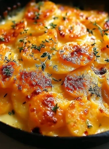 Delicious scalloped potatoes baked with cheese and creamy sauce