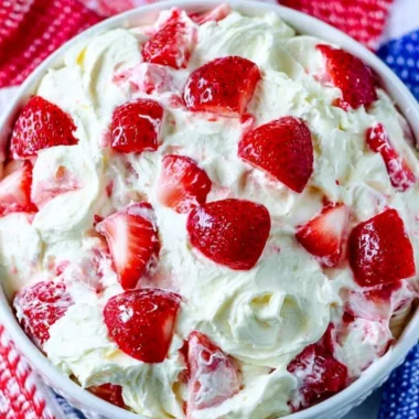 Delicious summer cheesecake salad with fresh fruits and creamy texture