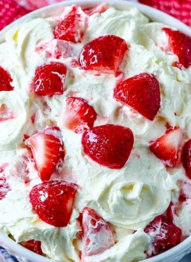 Delicious summer cheesecake salad with fresh fruits and creamy texture