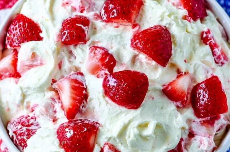 Delicious summer cheesecake salad with fresh fruits and creamy texture