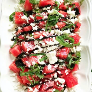 Fresh watermelon feta salad with mint and lime dressing