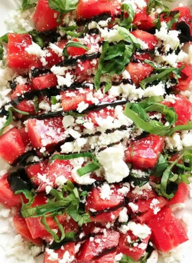 Fresh watermelon feta salad with mint and lime dressing