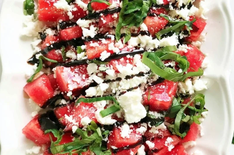 Fresh watermelon feta salad with mint and lime dressing