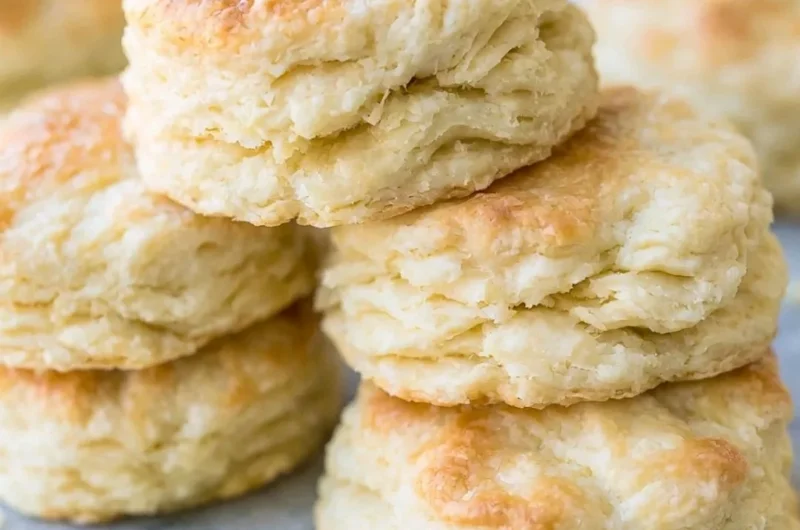 Delicious freshly baked biscuits on a rustic wooden table.